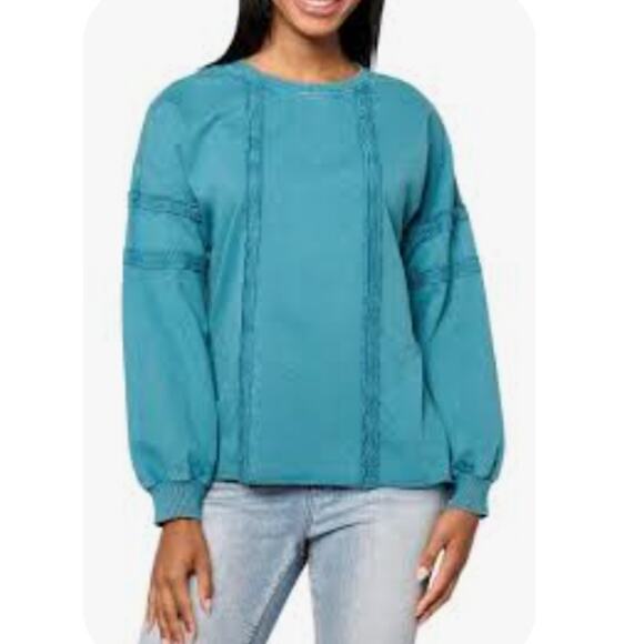 Denim & Co Canyon Retreat Blue French Terry Pullover Seaming Detail Women Small - Picture 4 of 9